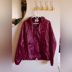 LACOSTE IZOD Vintage Windbreaker Hooded Half Zip Pullover Red Nylon Jacket M